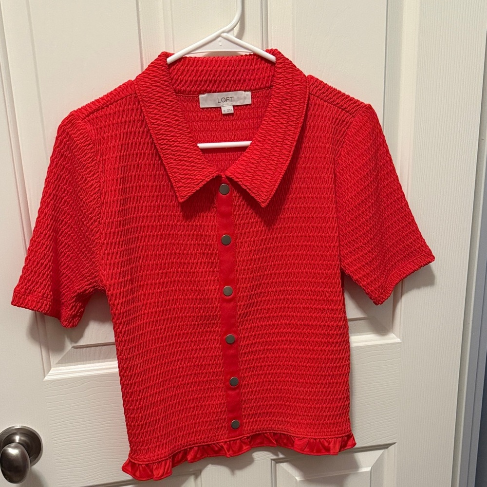 LOFT Textured Red Button-Down Shirt